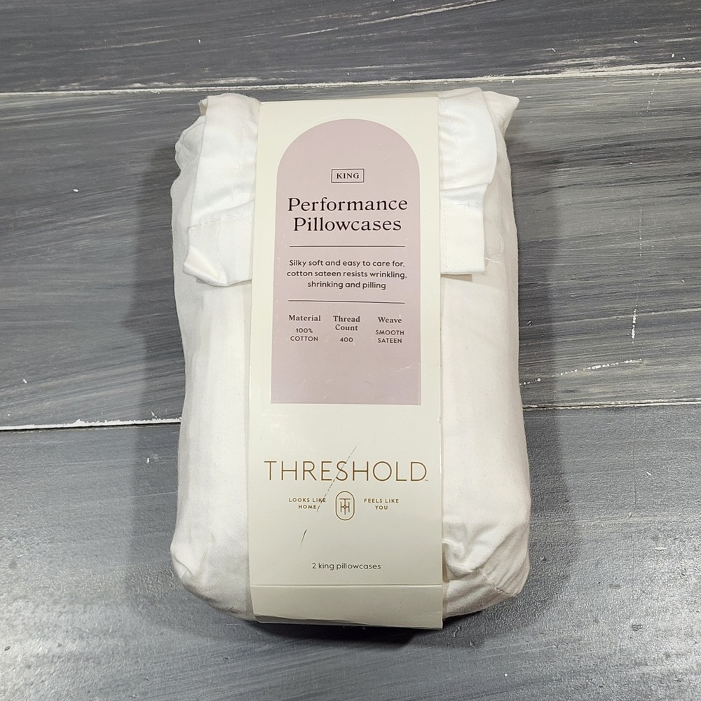 Threshold Performance King Pillowcase Set White 400 TC Cotton Sateen